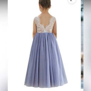 PEONY LACE FLOWER GIRL DRESS IN BLUISH GRAY 7/8